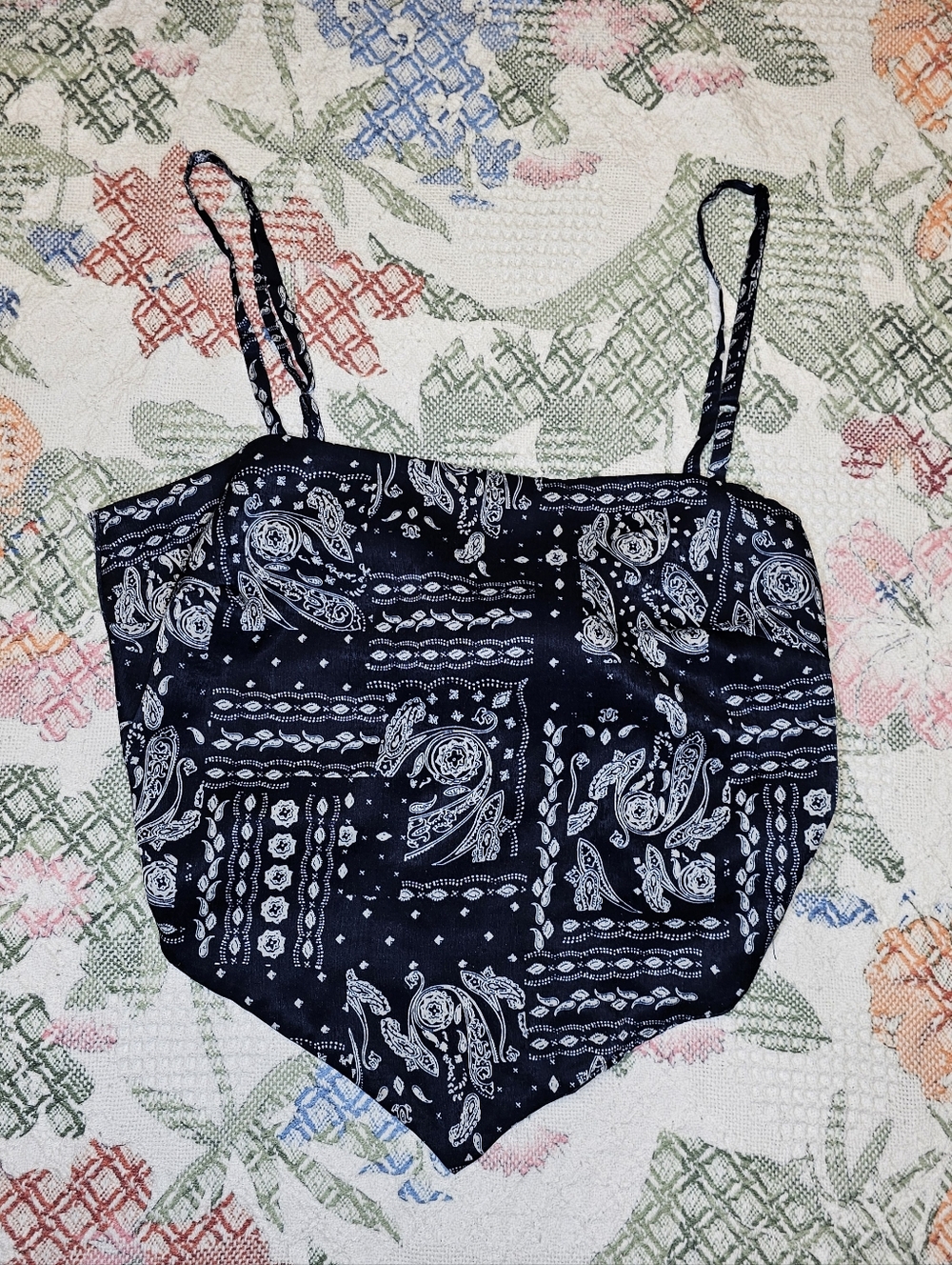 90s Y2k Navy Paisley Bandana Handkerchief Tank Top Tie Back Adjustable